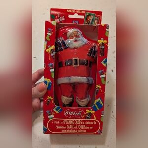 Vintage Christmas Coca-Cola Playing Cards Santa in Festive Tin Gift Present